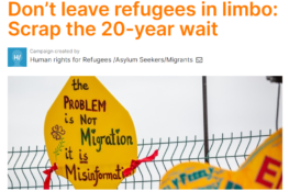 Screengrab of a petition, which reads "To: Home Secretary Shabana Mahmood: Don't leave refugees in limbo, scrap the 20 year wait"